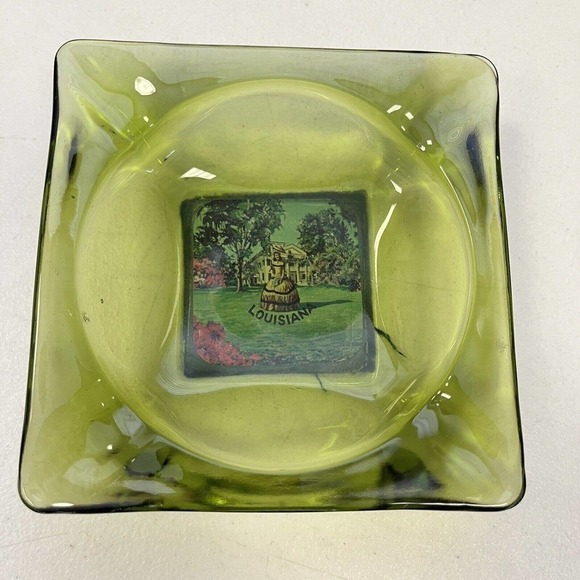 Vintage Green Louisiana Ashtray Antebellum Southern Belle Plantation - Picture 1 of 5
